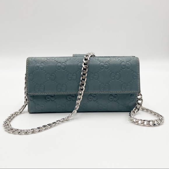 Gucci Handbags - Gucci Guccisima Blue Wallet on Chain